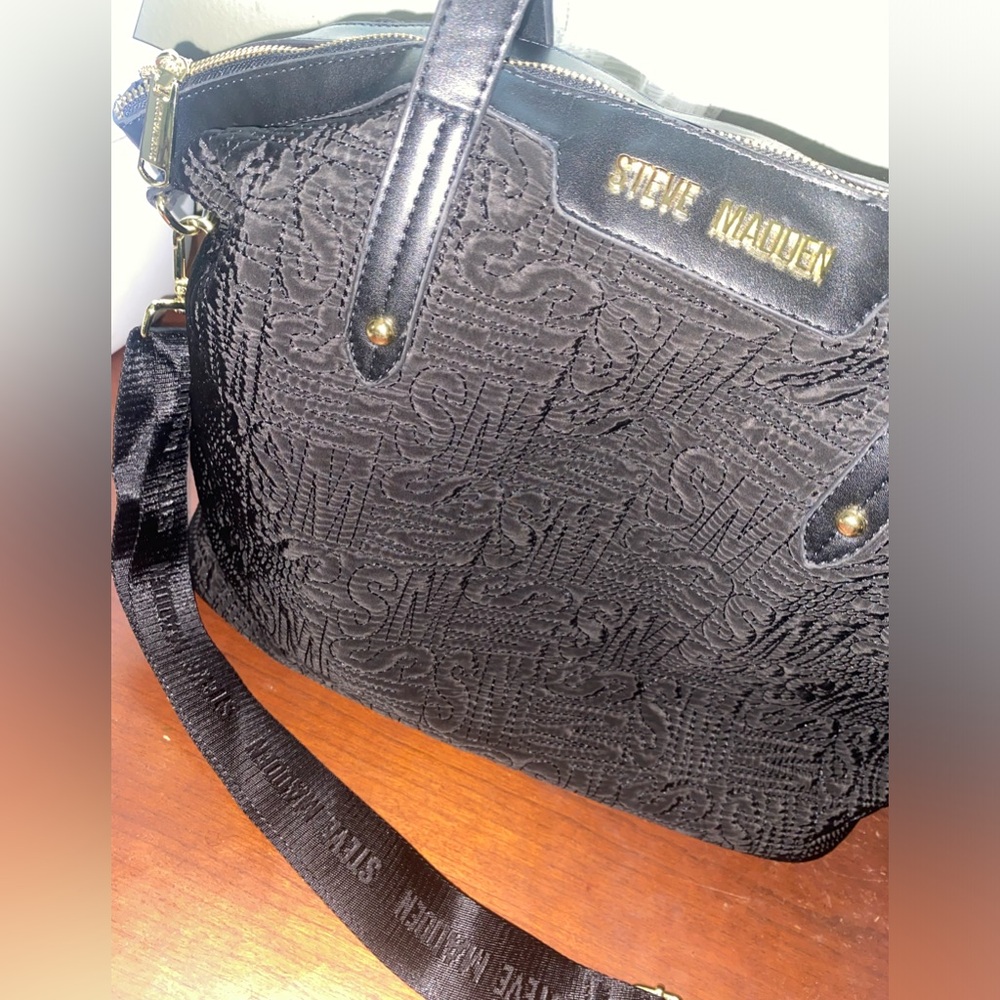 Steve Madden Large Embroidered Logo Hobo Bag with Crossbody Strap
